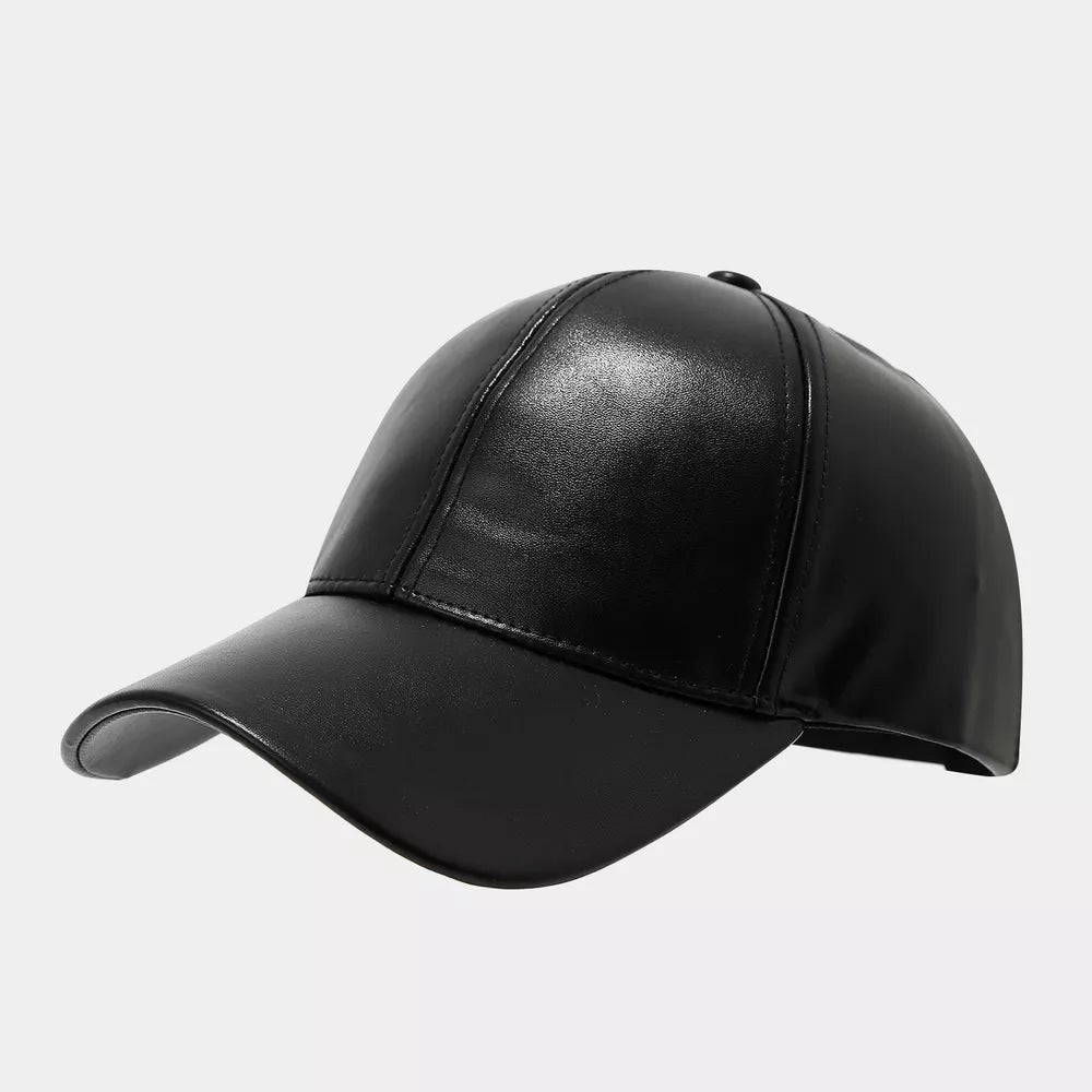Pu Leather Baseball Cap in Khaki Color with structured crown