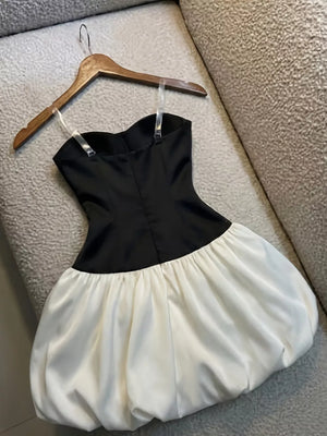 white mini dress featuring basic style and color-block