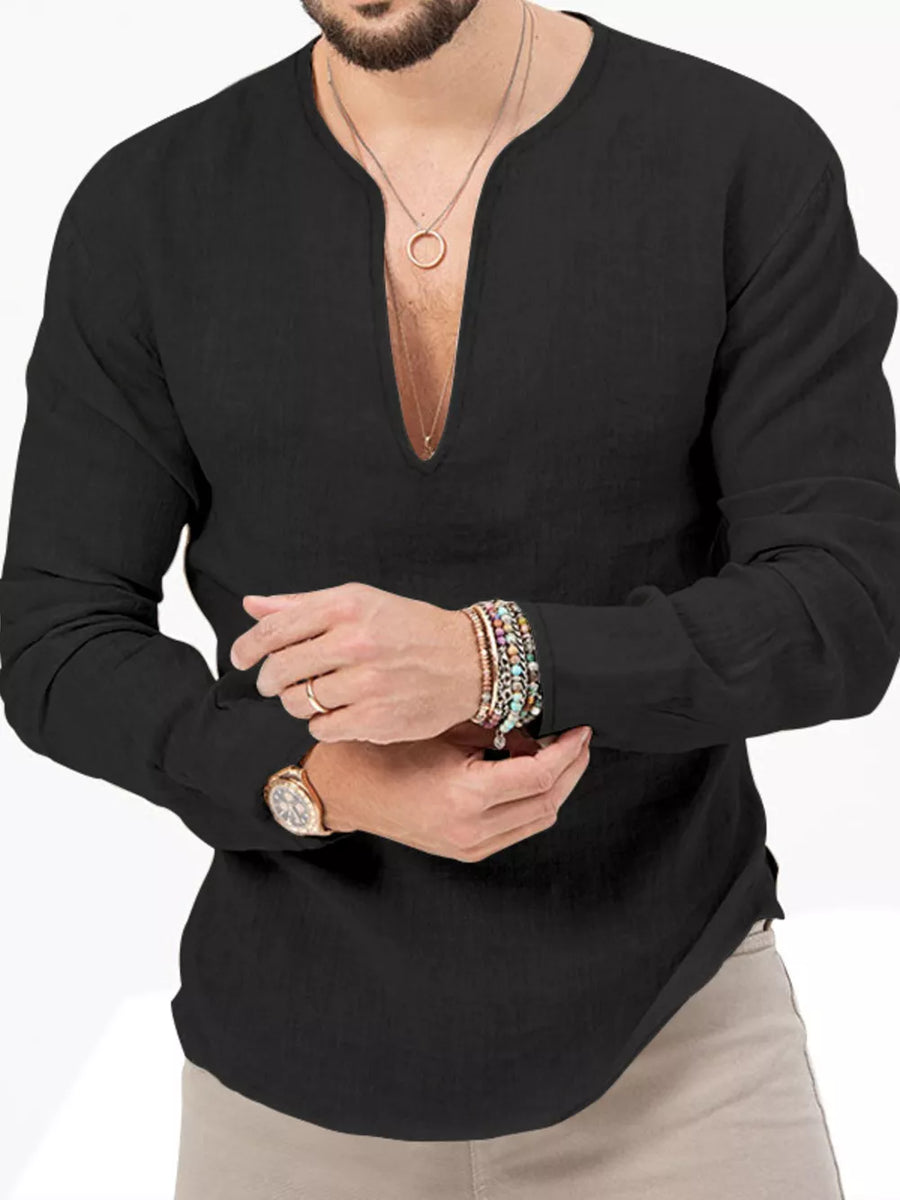 Navy Men's Slim Fit Long Sleeve Blouse Plus Size