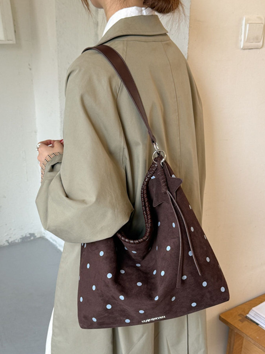 Medium Leather Polka Dot Shoulder Bag in Pink with shoulder strap
