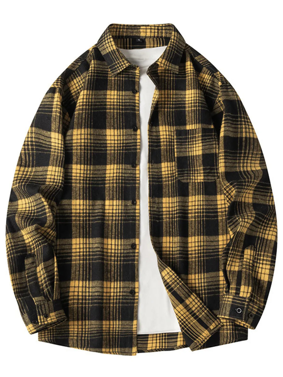 Black Men's Plus Size Plaid Long Sleeve Shirt