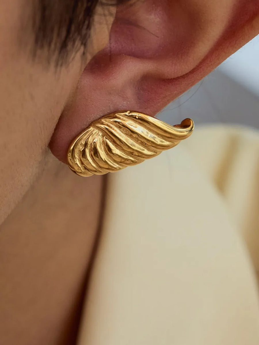 18k Gold-plated Angel Wing Stud Earrings in gold with feathered design