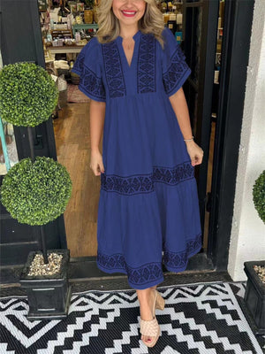 Green Full Size Geometric Print Midi Dress Plus Size