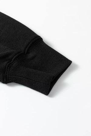 Black collared v-neck sweatshirt sleeve cuff detail