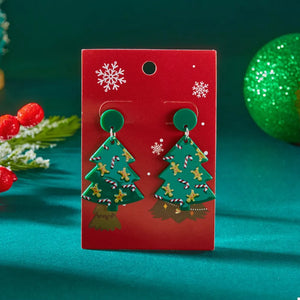 Dark Green earrings featuring drop design and christmas-themed