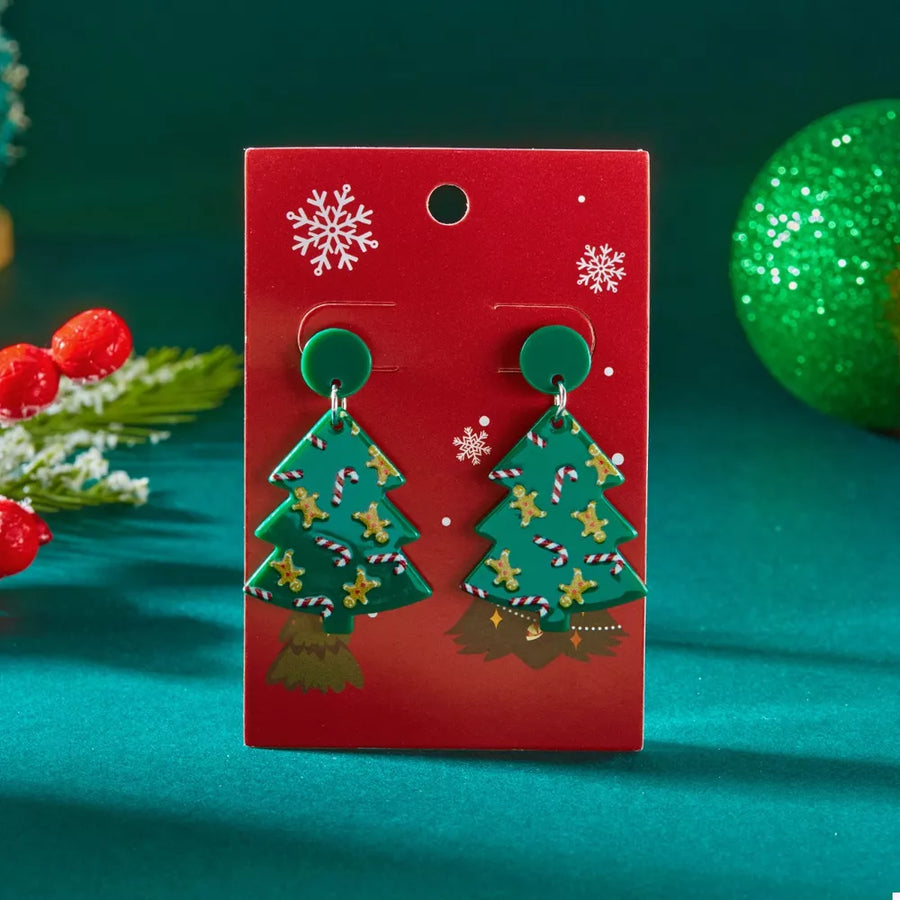 Dark Green earrings featuring drop design and christmas-themed