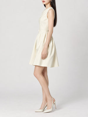 Polyester and rayon blend A-line dress in White with A-line silhouette