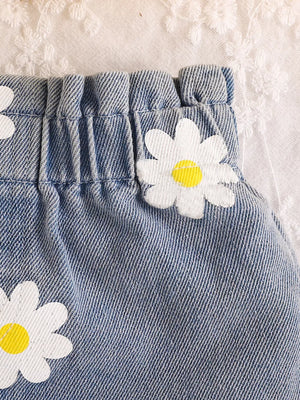 Yellow with Children's Daisy Print Cami And Denim Shorts Set