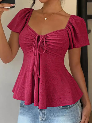 Ocean Green Sweetheart Neck Flutter Sleeve Top