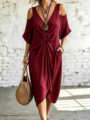 Black Cold Shoulder Twist Front Midi Dress Plus Size