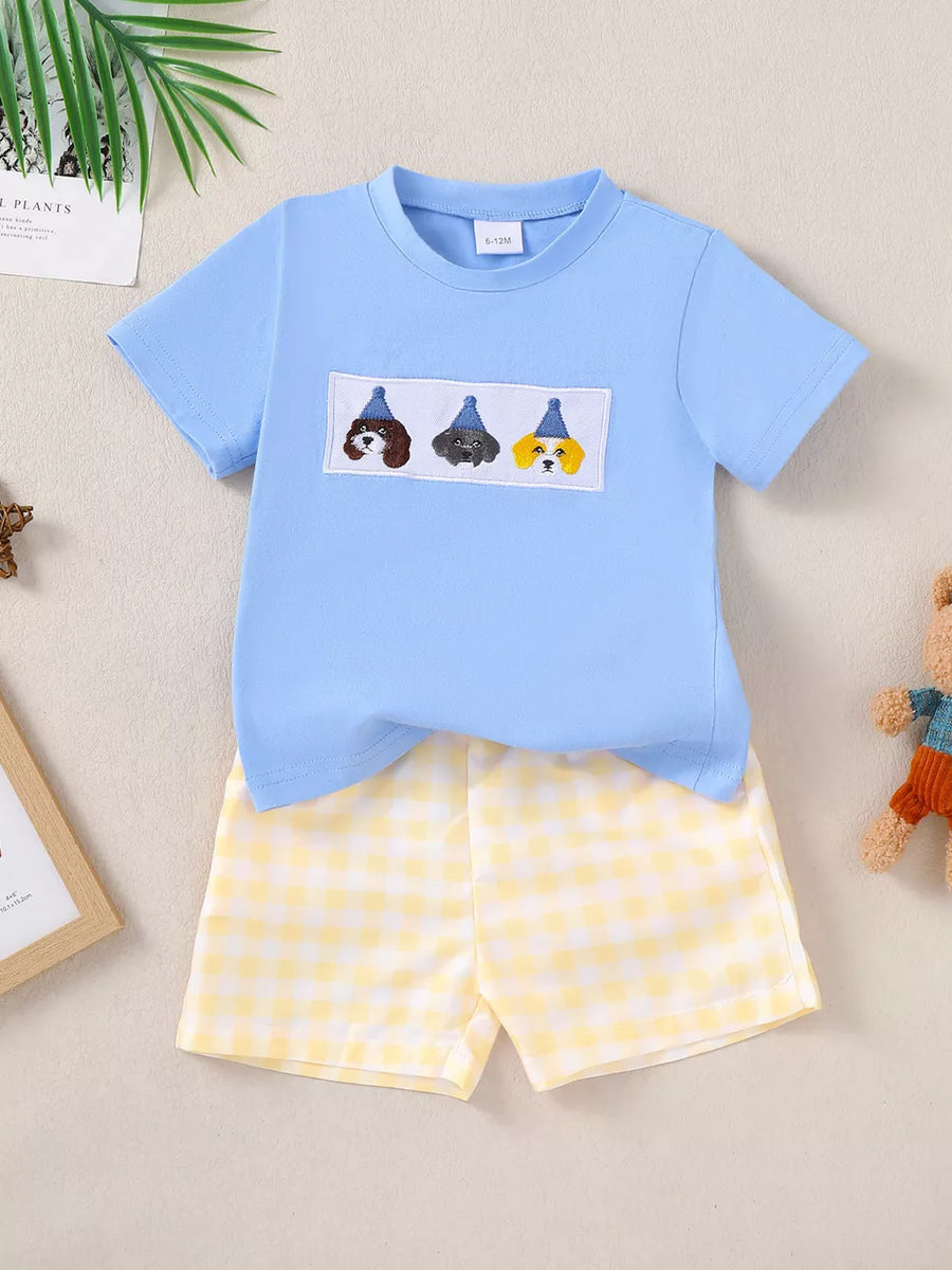 Children's Puppy Round Neck Tee And Shorts Set option 3