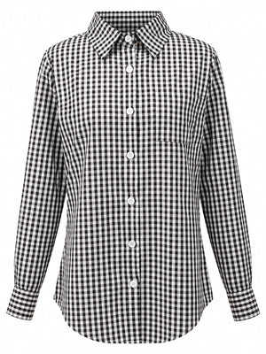 Plus Size Plaid Button-Down Shirt in Dark Blue with pocketed