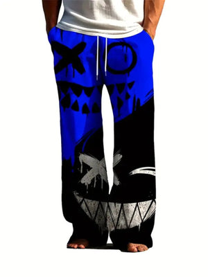 Royal Blue Men's Printed Loose Fit Sweatpants Plus Size
