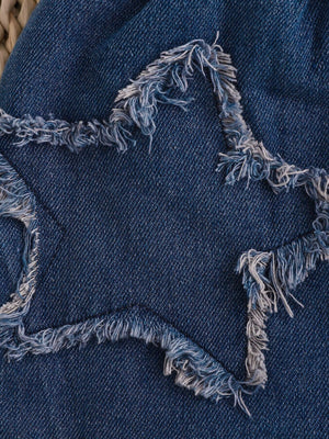 Denim skirt with frayed star applique detail