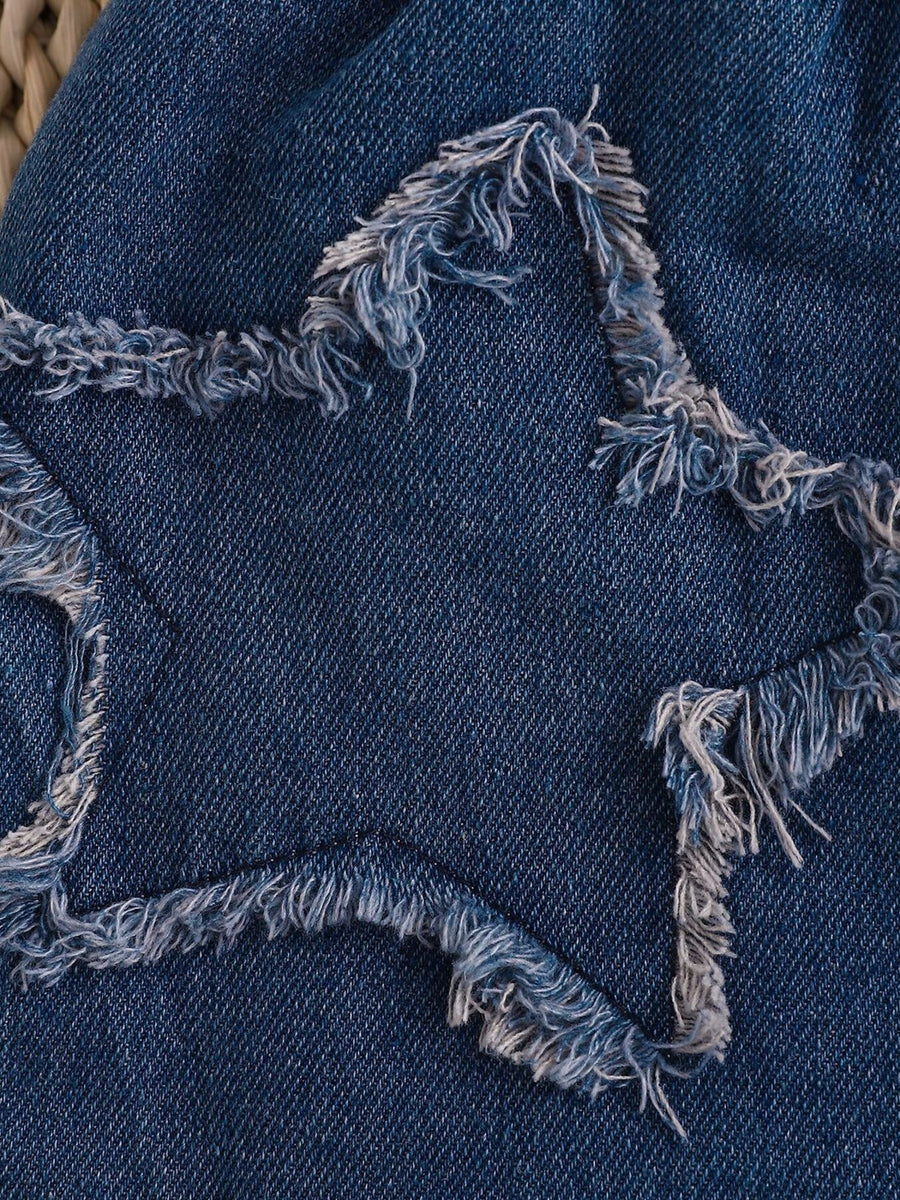 Denim skirt with frayed star applique detail