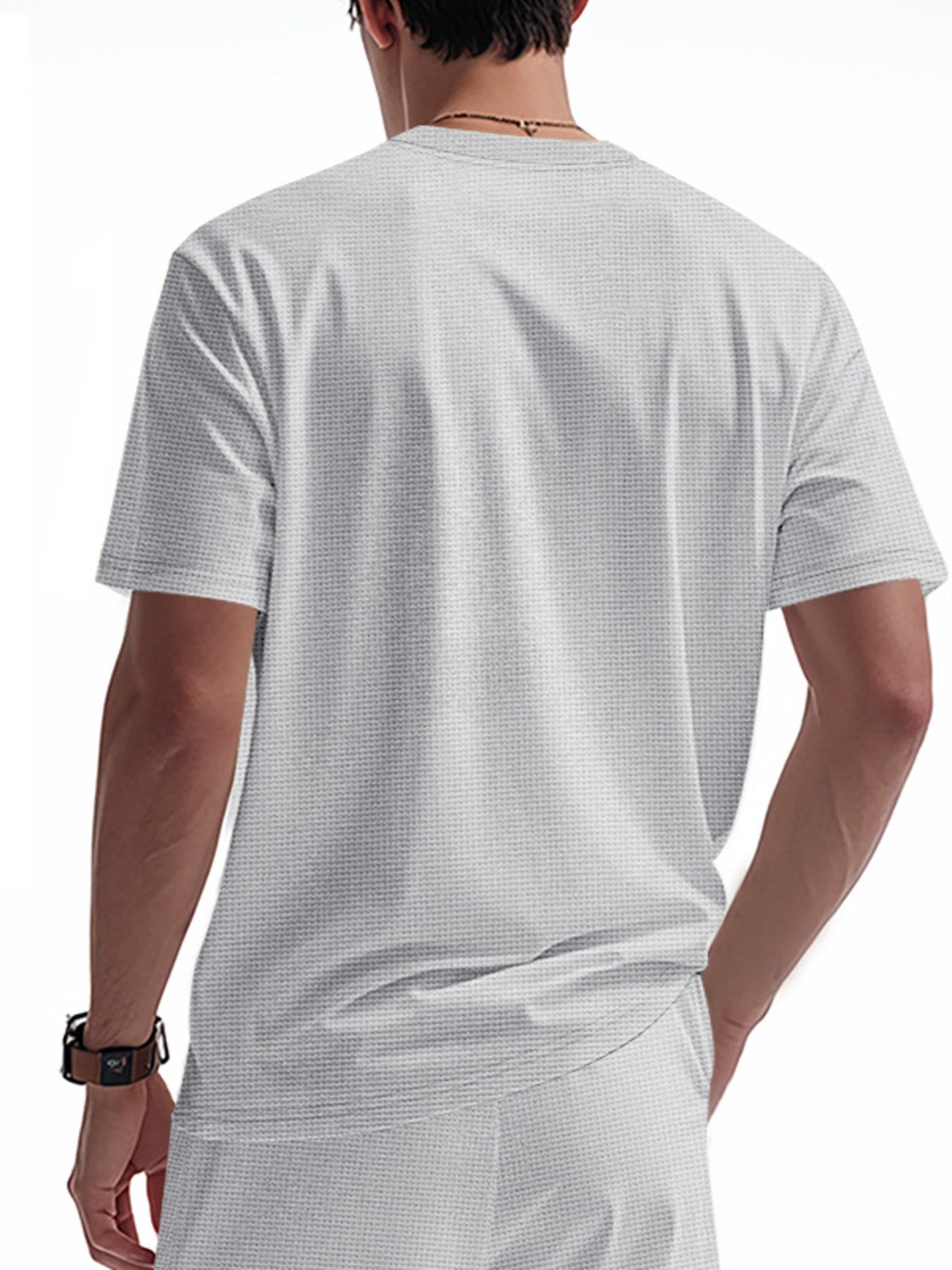Light Gray cotton t-shirt for men with a subtle textured pattern and short sleeves.