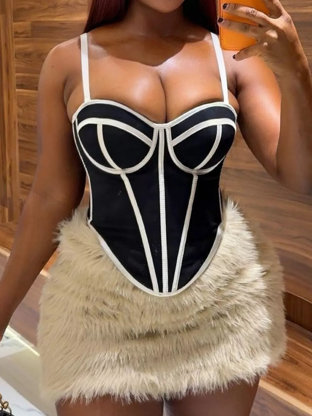Corset Cami With Contrasting Trim in White And Black Strips