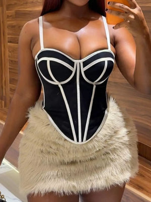 Corset Cami With Contrasting Trim in White And Black Strips