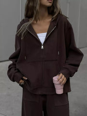 Oversized Zip-up Hoodie And Wide-leg Pants Set in Brown, view 13