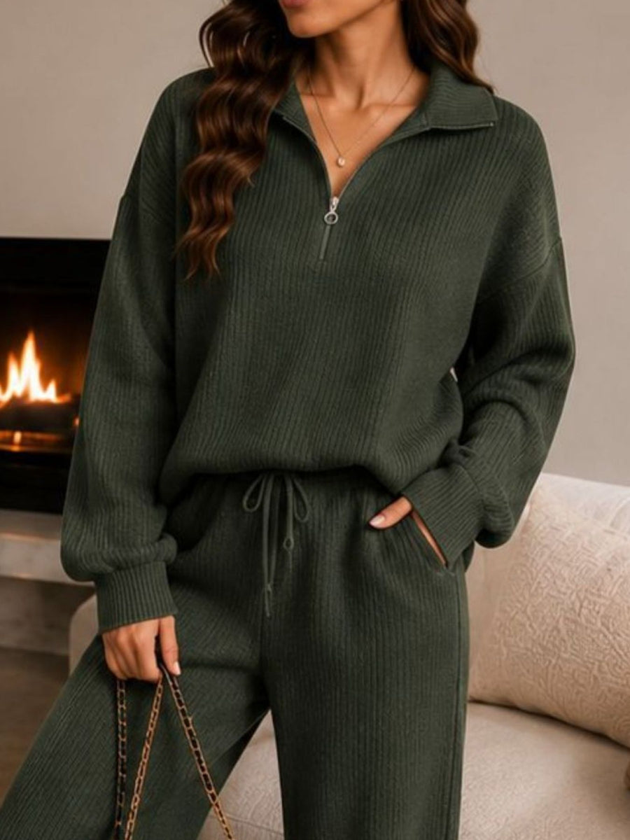 lounge set in Black with collared and long sleeve