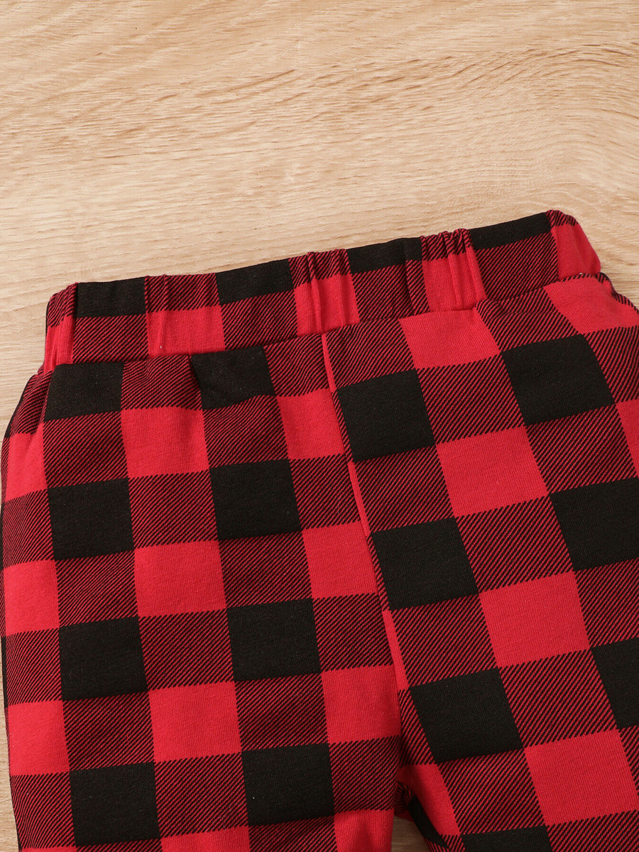 pajama set featuring plaid in Red with 95% polyester, 5% spandex Care instructions: Machine wash cold texture