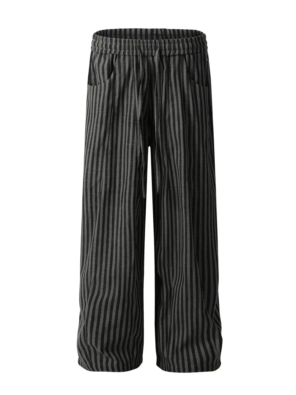 Men's gray striped drawstring sweatpants with pockets