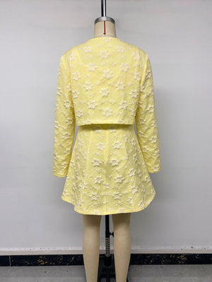 dress and cardigan set in Yellow with square neck and long sleeve, sleeveless