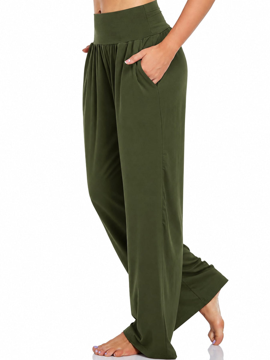 Pocketed High-Waisted Wide-Leg Pants in black