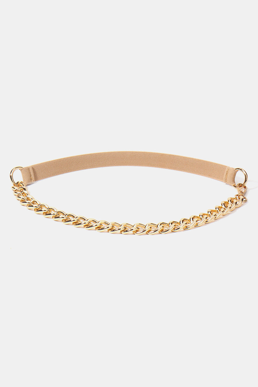 Elastic belt with gold chain detail and gold rings, cream/gold color