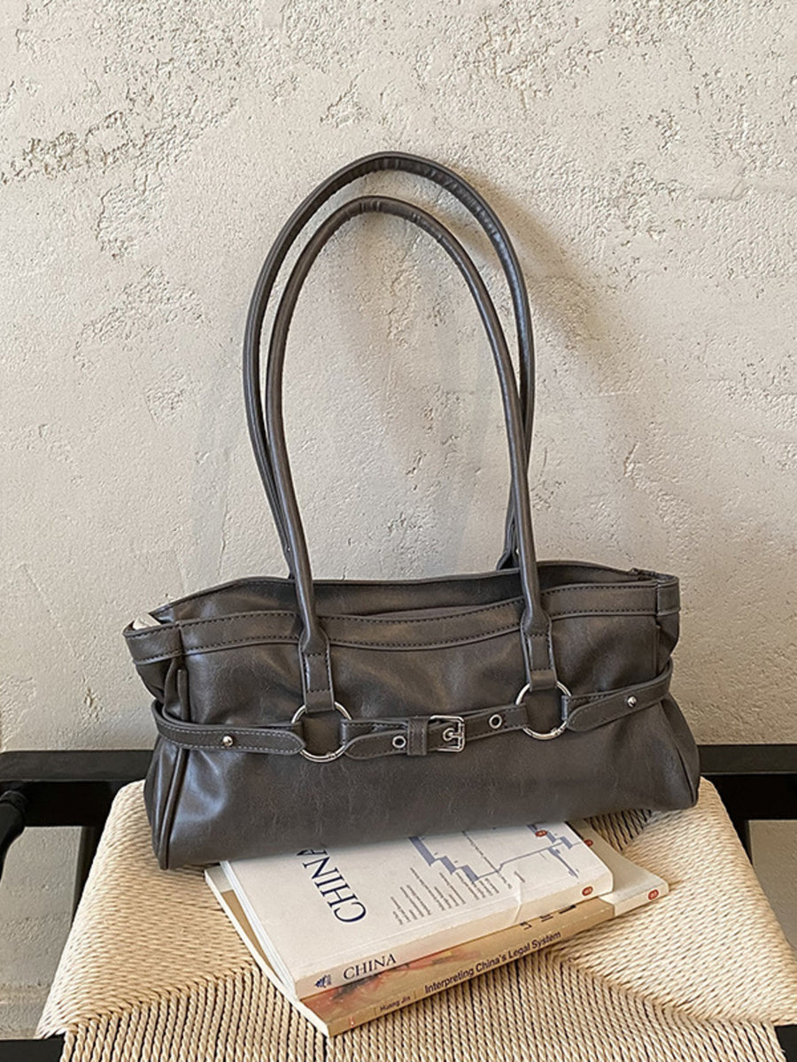handbag in Gray with decorative buckle and medium