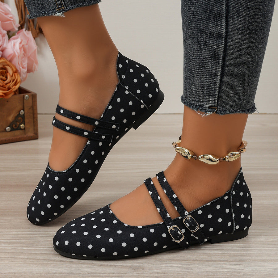 Round Toe Slip-On Mary Jane Flats in black