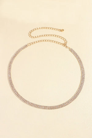 Gold triple-row crystal waist chain with adjustable link closure