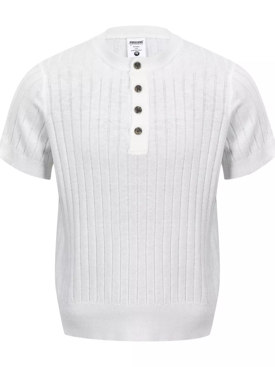 Apricot Men's Short Sleeve Ribbed Henley Top
