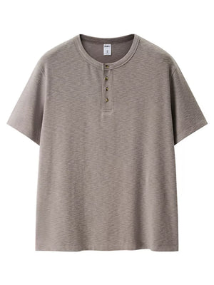 Men's Short Sleeve Henley T-shirt in Brown