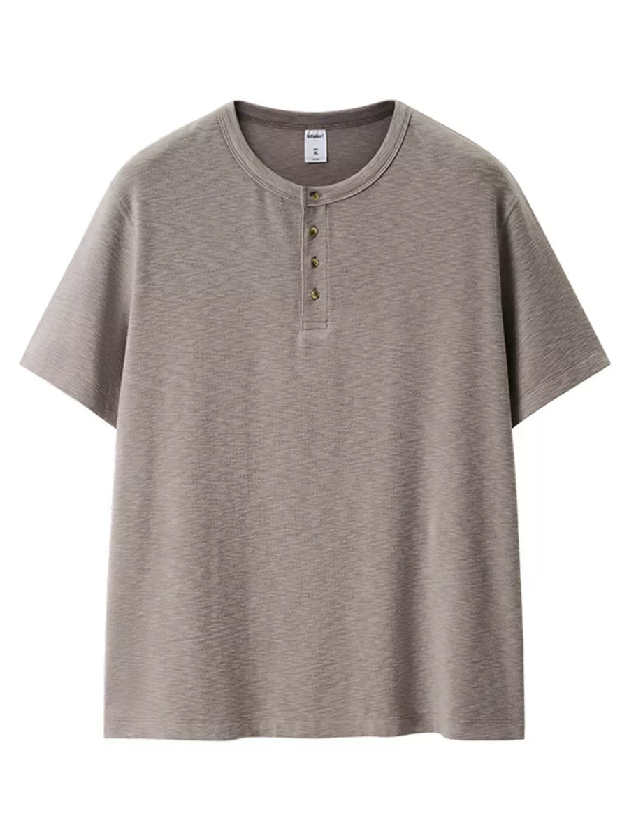 Men's Short Sleeve Henley T-shirt in Brown