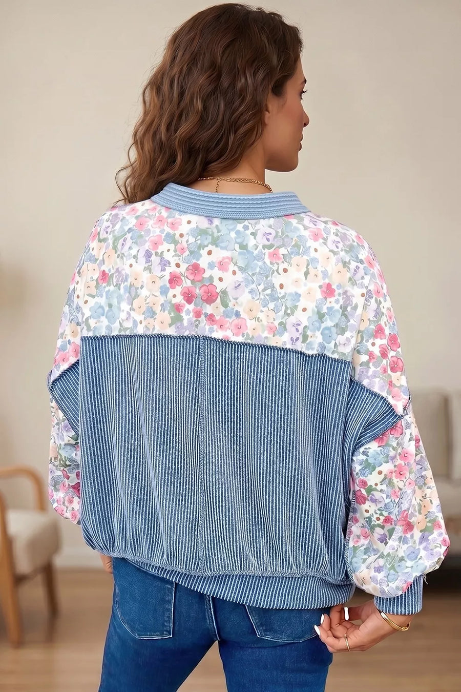 Multicolour Floral Print Round Neck Shift Top in this colorway