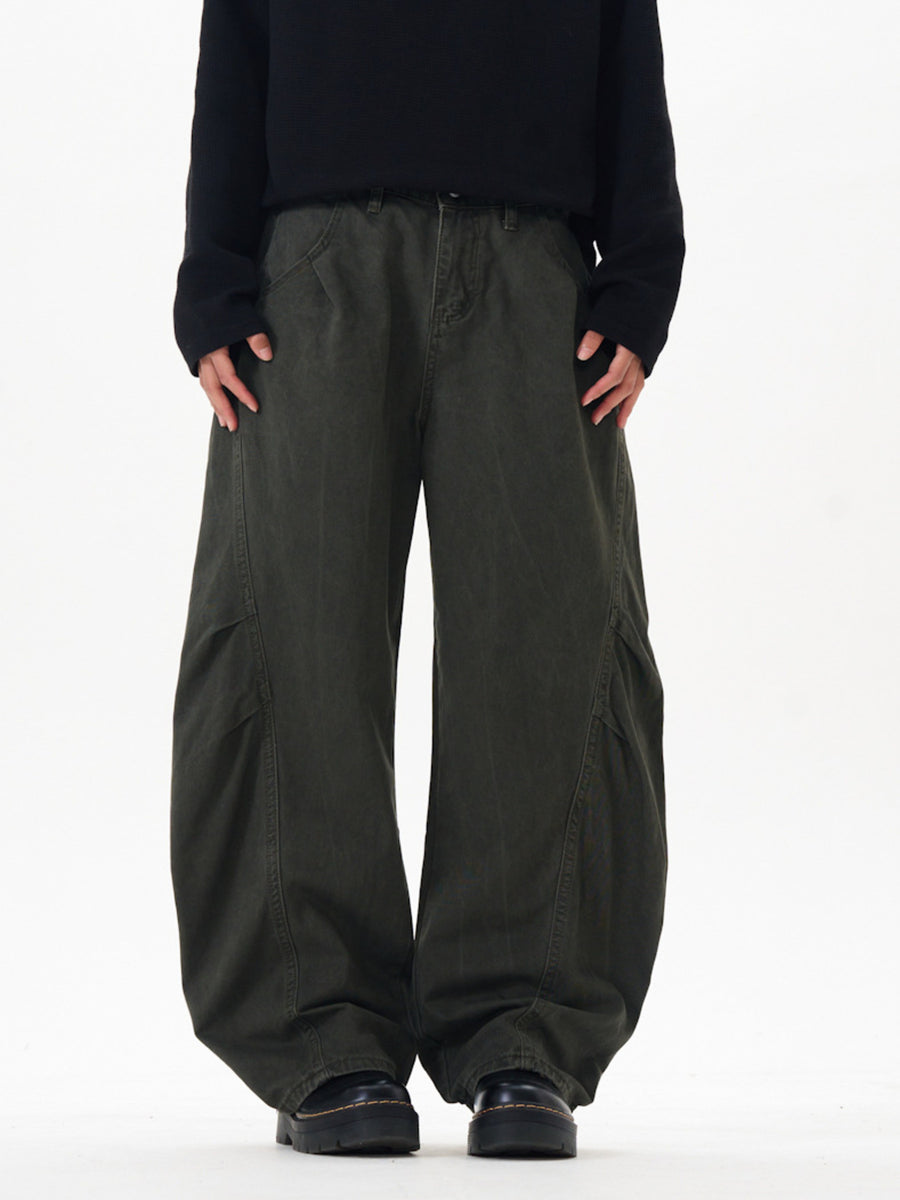 Dark green wide leg cargo pants with pockets