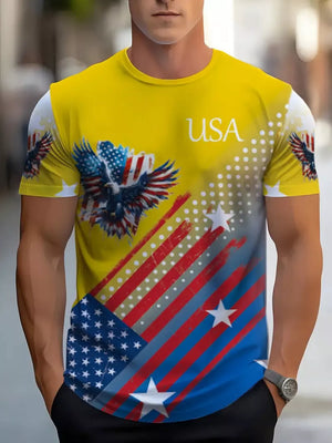Yellow Men's Patriotic Eagle Usa Graphic T-shirt Plus Size