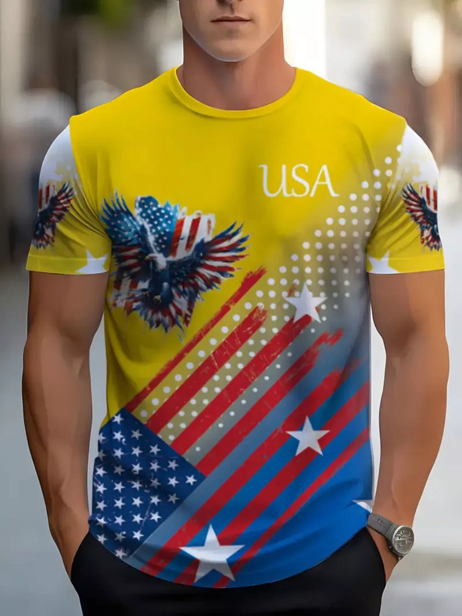 Yellow Men's Patriotic Eagle Usa Graphic T-shirt Plus Size