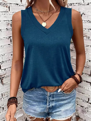 V-neck Ribbed Trim Tank in Grey