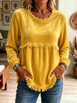 Yellow blouse with hip-length and pullover
