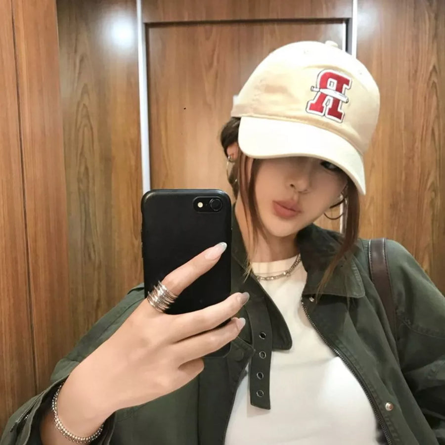 Cream White Letter Embroidered Classic Baseball Cap