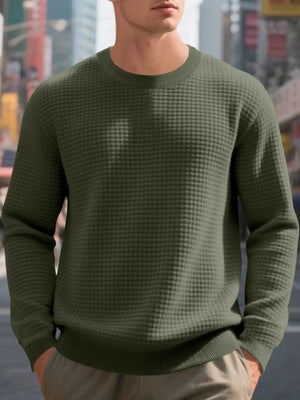 Black sweatshirt with pullover and waffle-knit