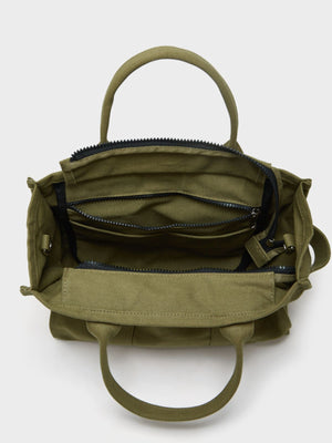 Letter Graphic Canvas Tote Bag in olive green