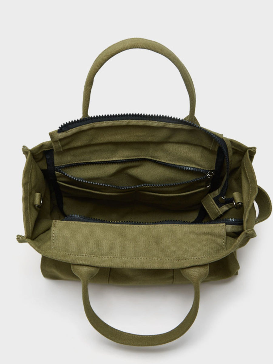 Letter Graphic Canvas Tote Bag in olive green