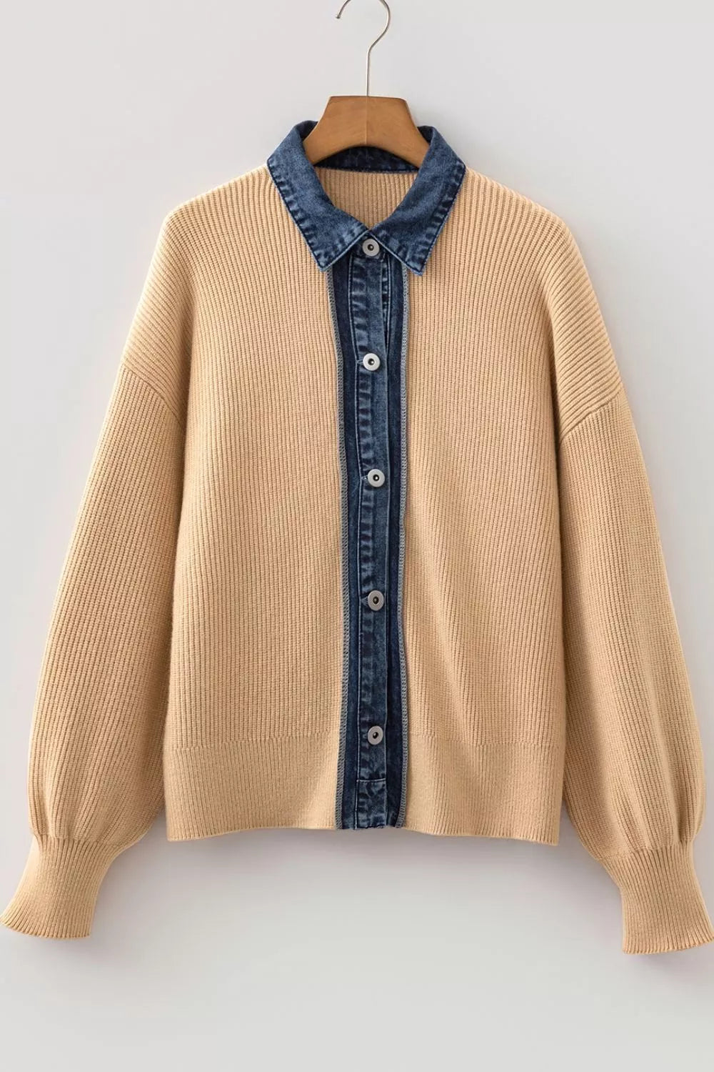 modern cardigan in Tan with collared
