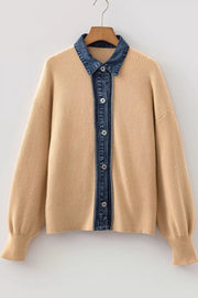 modern cardigan in Tan with collared