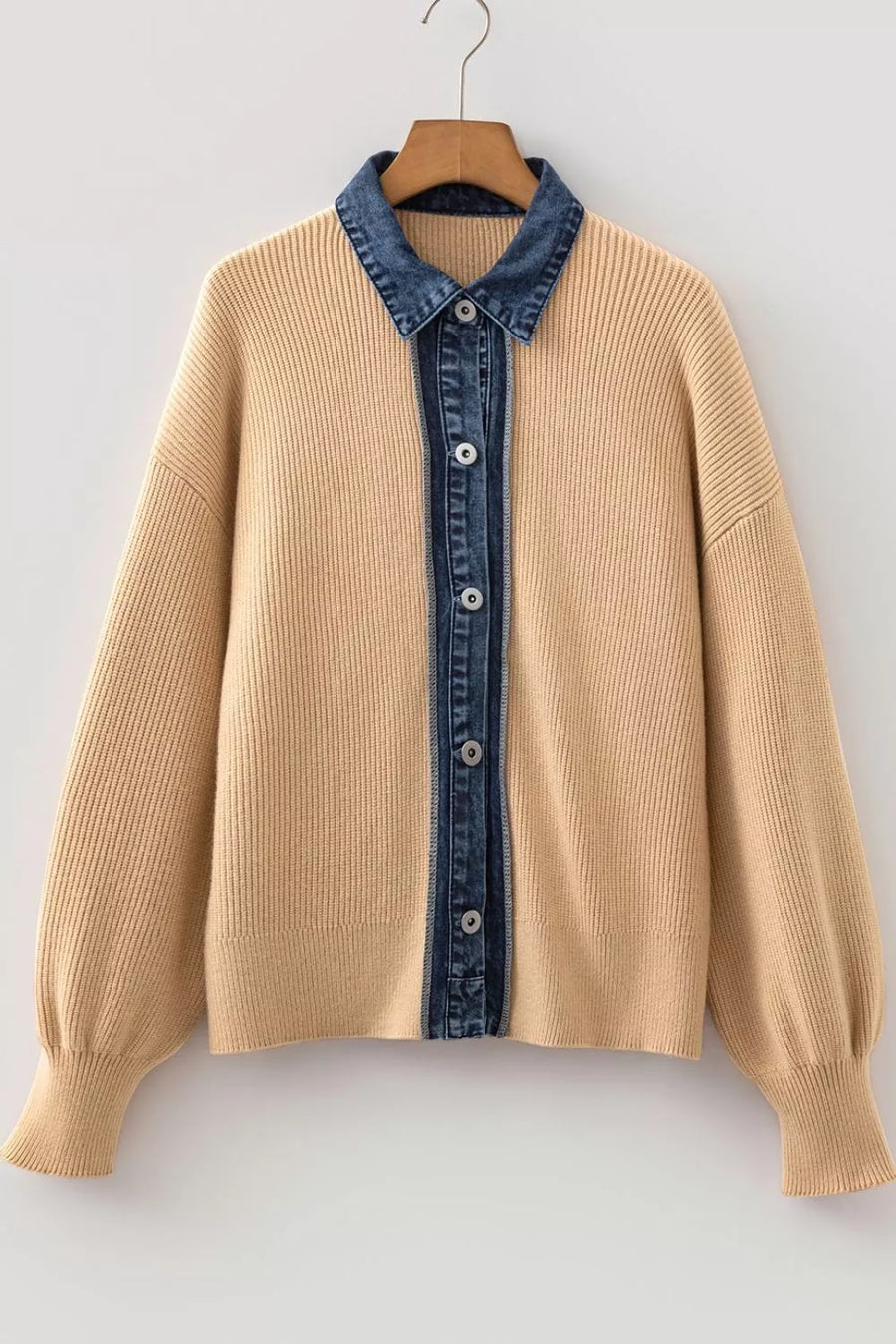 modern cardigan in Tan with collared