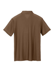 Brown textured pique polo shirt with short sleeves and a refined collar.