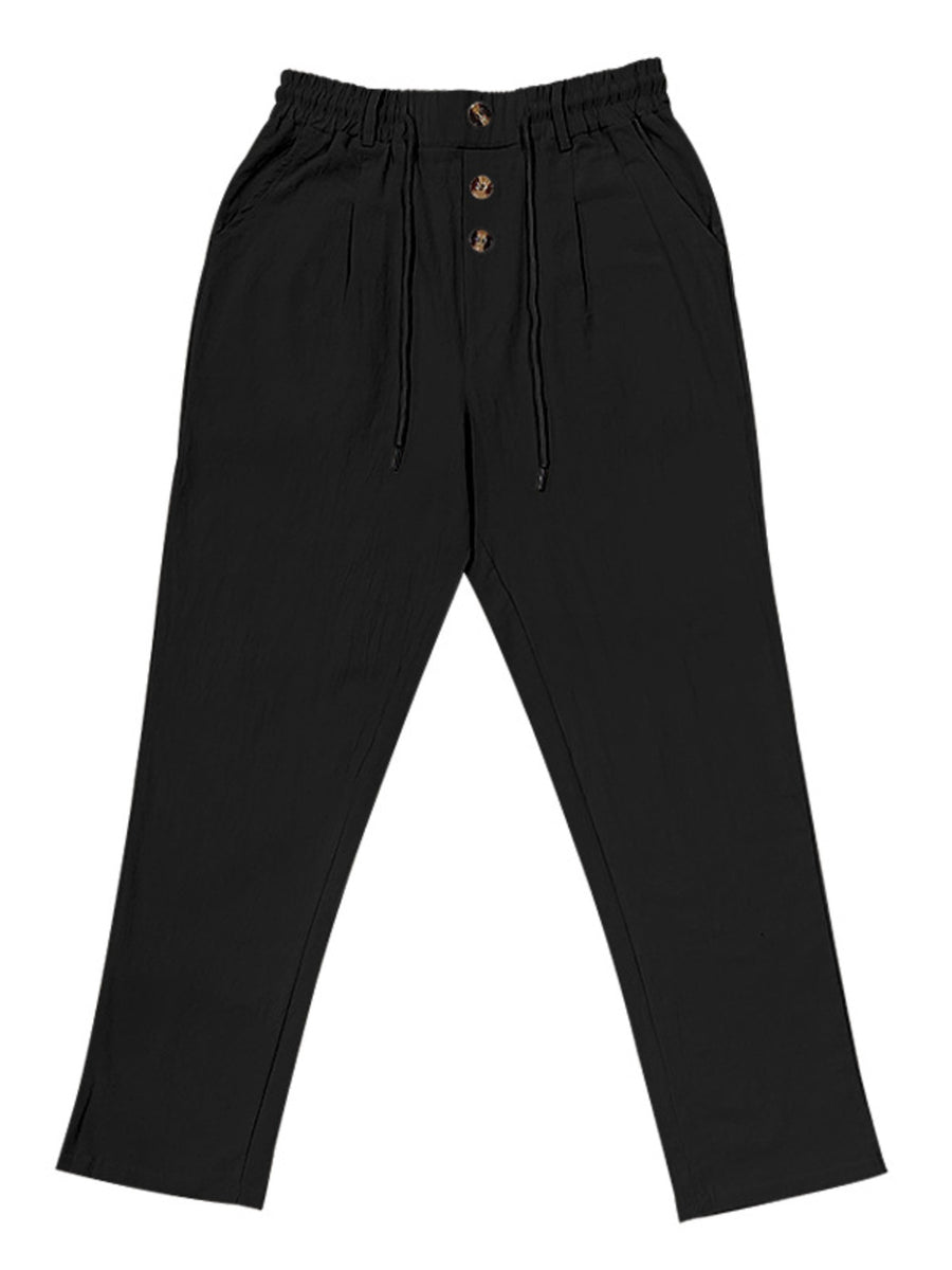 pants in beige with button-front detail and full-length